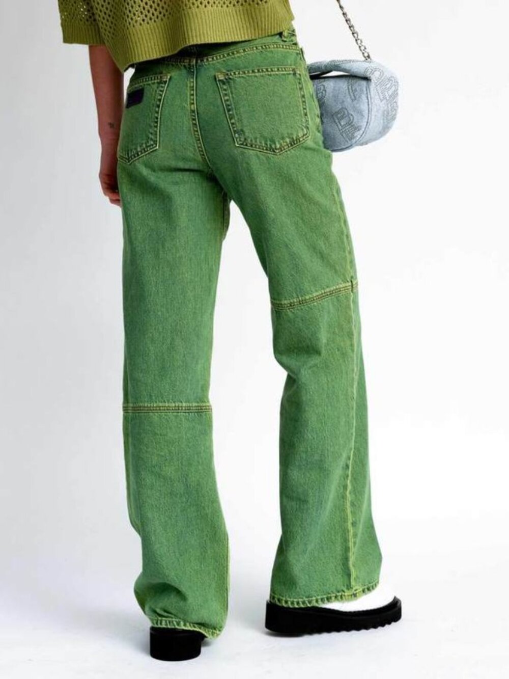 Ganni Magny Overdyed Bleach Denim in Lime Punch Size 28 - Picture 2 of 6